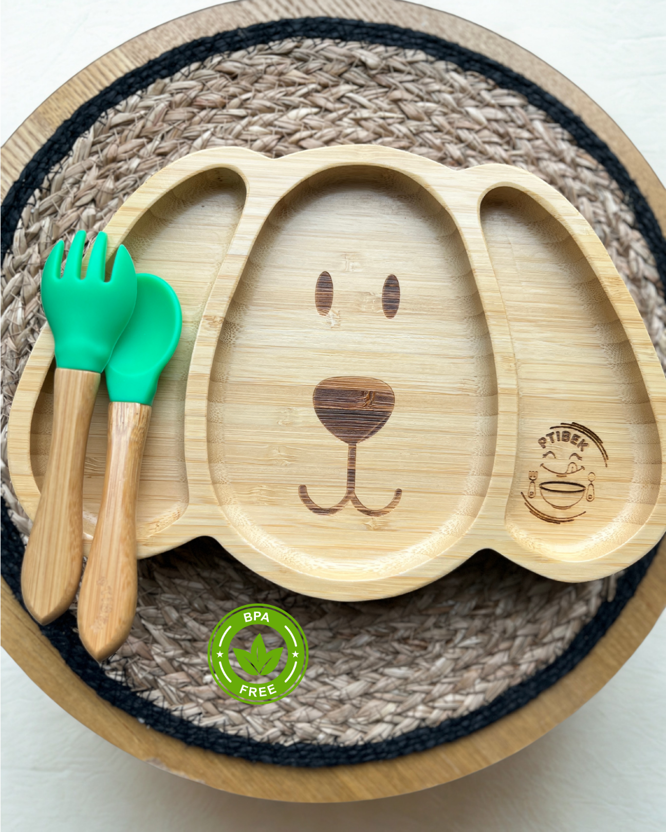Assiette en bambou pour bébé avec ventouse – Repas sécurisé et ludique