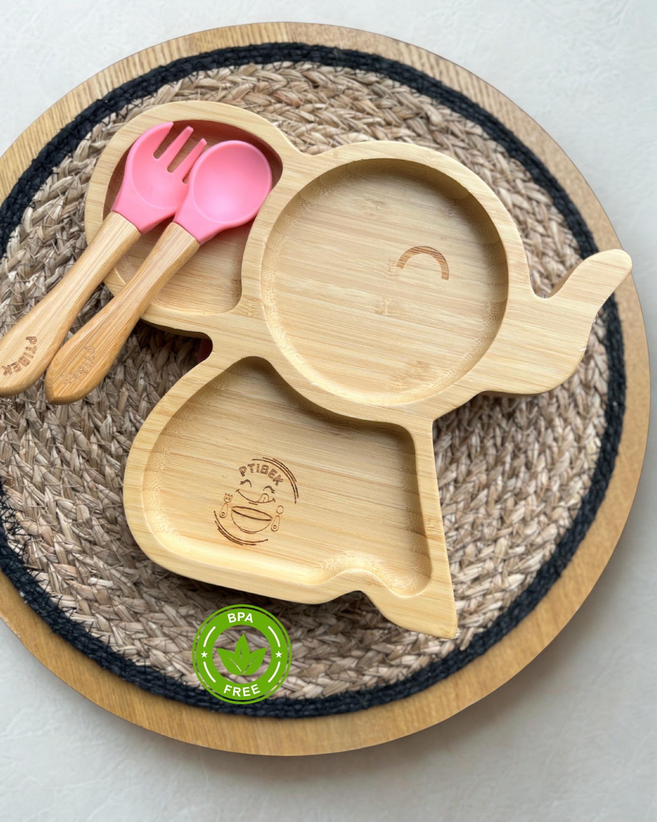 Assiette en bambou pour bébé avec ventouse – Repas sécurisé et ludique