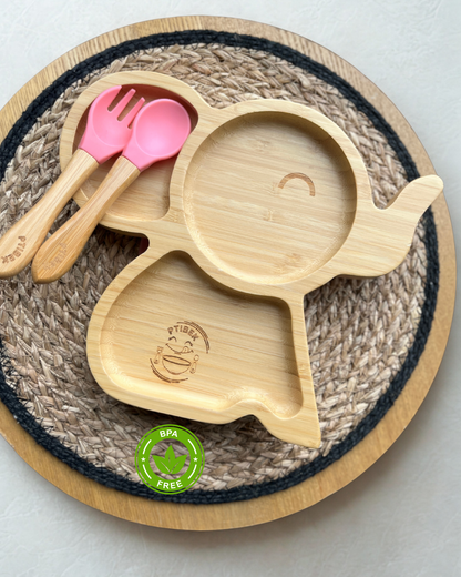 Assiette en bambou pour bébé avec ventouse – Repas sécurisé et ludique