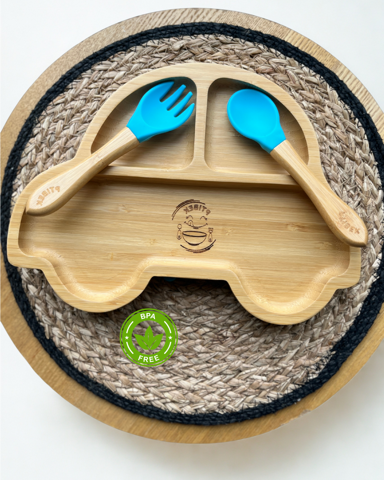 Assiette en bambou pour bébé avec ventouse – Repas sécurisé et ludique