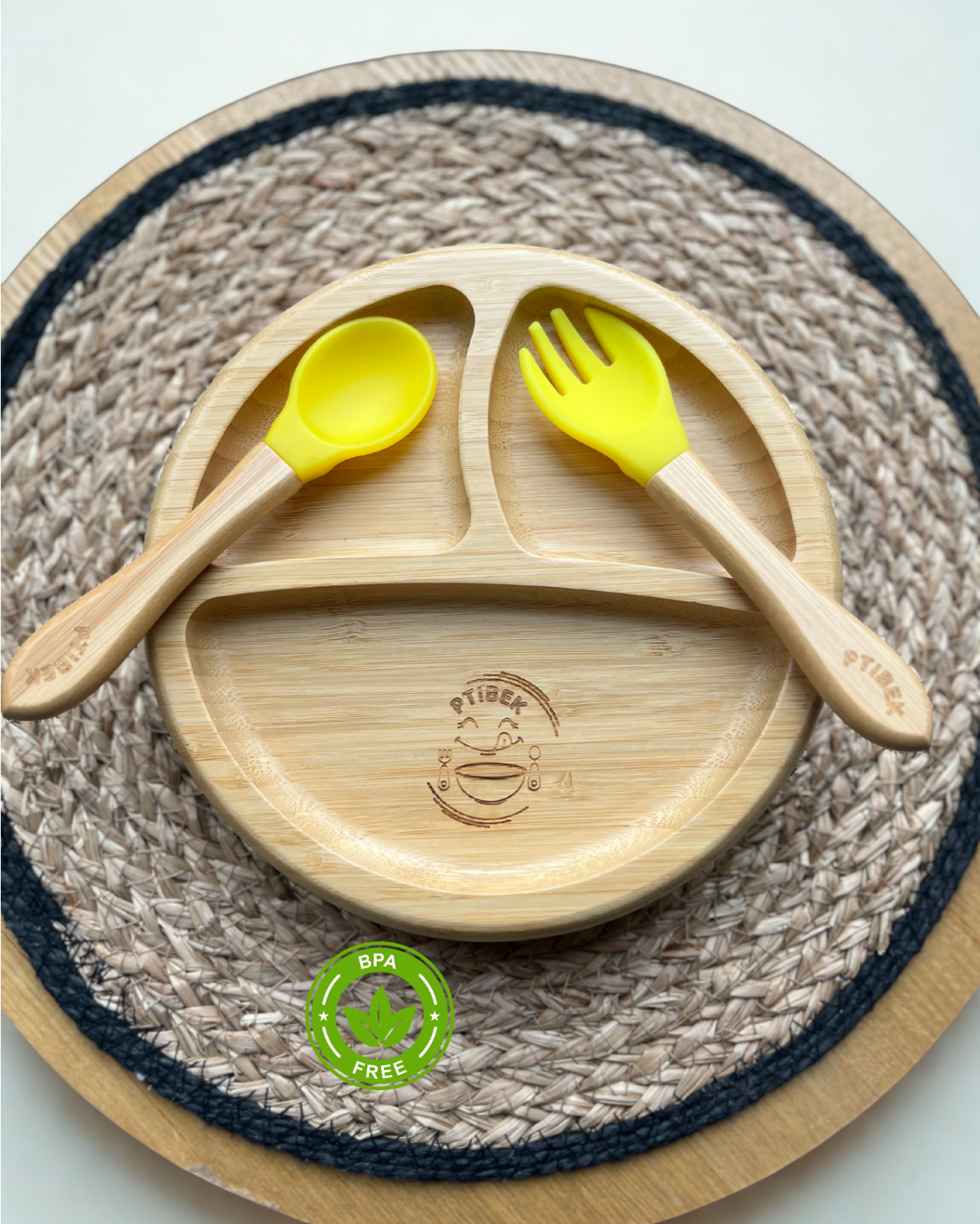 Assiette en bambou pour bébé avec ventouse – Repas sécurisé et ludique